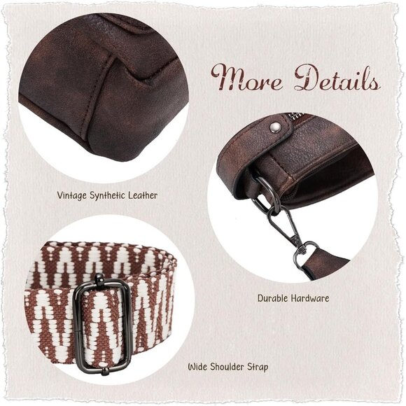 Leather Crossbody Bag Women Men Travel Purse Medium with Pockets & Wide Strap - Picture 4 of 6